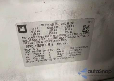 2016 Chevrolet Trax 1Ls из США, поврежденный, VIN 3GNCJKSB3GL272812